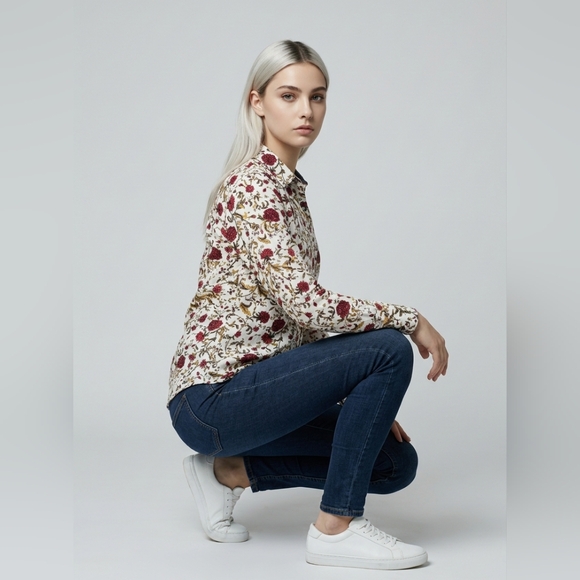 VTG Charter Club floral cotton long sleeve shirt 10 - Picture 2 of 8